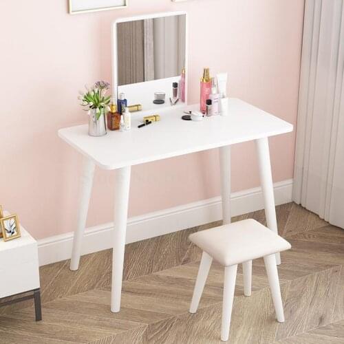 European ins net red bedroom dressing table small apartment simple makeup table solid wood with vanity mirror stool