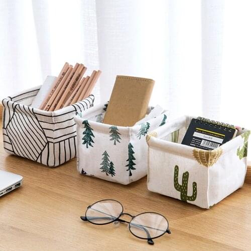 Cotton and Linen Desktop Makeup Organizer Storage Box Desk Stationery Storages Books Pen Basket Cosmetic Debris Finishing Box