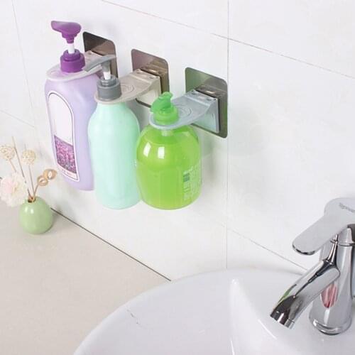Adhesive Wall Mount Shampoo Bottle Rack Holder Plastic Bathroom Punch-free Liquid Soap Rack Hooks