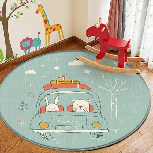 Tapis De Chambre Children Room Round Flannel Carpet Living Room Bedroom Large Area Floor Mat Cute Animal Bear Bedside Floor Rug