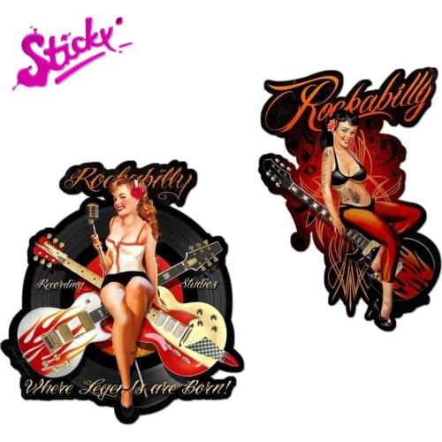 STICKY Sexy Girl Pinup Rockabilly Music Guitar Rock and Roll Tattoo Biker Hot Rod USA V8