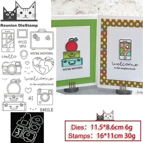 Reunion Travel Camera Metal Cutting Dies and Stamps Stencil for DIY Scrapbooking Photo Album Embossing Decorative Paper Card