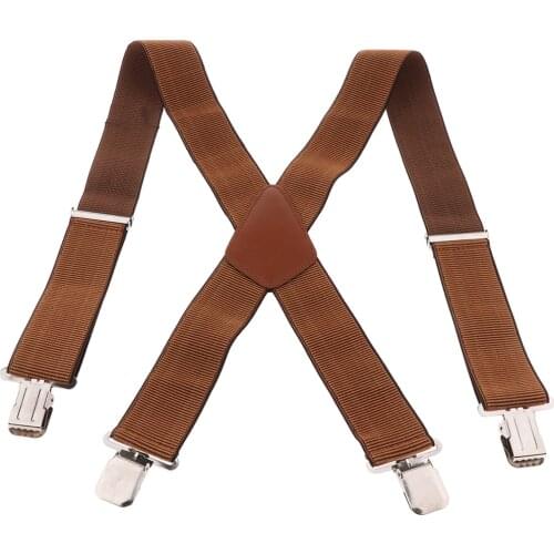Mens Suspenders X Style with Strong Clips, Adjustable One Size Fits All Heavy Duty Braces Brown