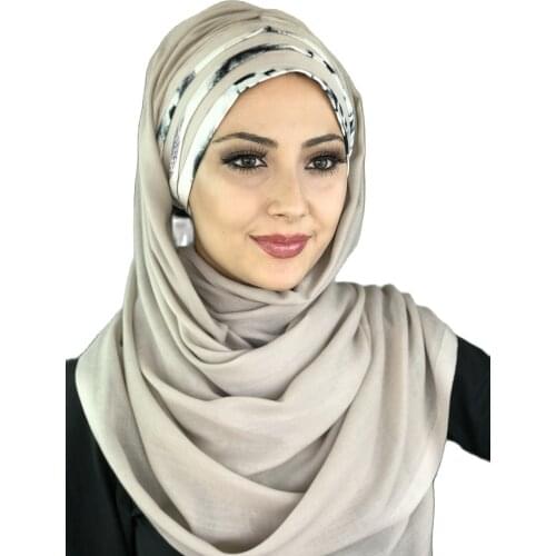 New Fashion Hijab Women 2021 Muslim Hijab Islamic Dress Hat Foulard Turban Chiffon Detailed Draped Ready Made Beige Shawl