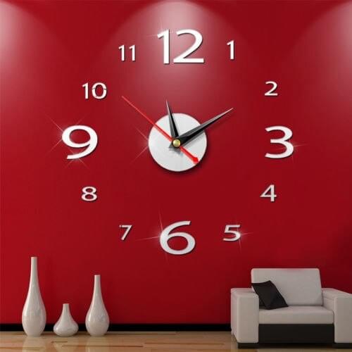 New Solid 3D DIY Wall Clock Home Modern Decoration Crystal Mirror Vinyl Art Sticker Decals Home Wall Decor