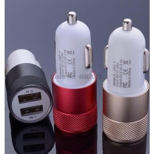 By DHL 200pcs 2.1A Dual 2 Ports 12V USB Auto Power Charger Adapter Charging for Mobile phone Battery charger Carregador