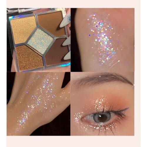ROTO 5 Color Sequined Matte Eye Shadow Mini Universal Square Grid Modified Shiny Eyeshadow Palette Long Lasting Eye Makeup TSLM2