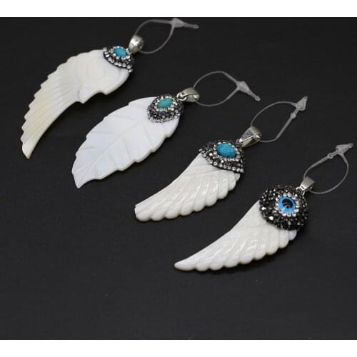Natural White Shell Pendant Charms Wings Shape Shell Pendant Plating Stone for Women Men DIY Jewelry Necklace Making Wholesale