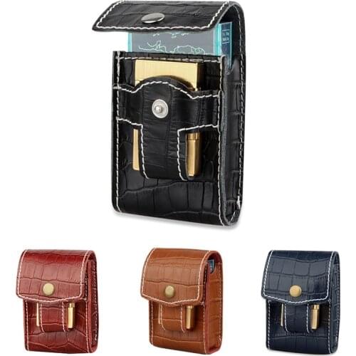 Portable PU Leather Cigarette Case With Lighter Storage Brown Cigarette Box Cigarette Sleeve Hangable Cigarettes Access YJ610