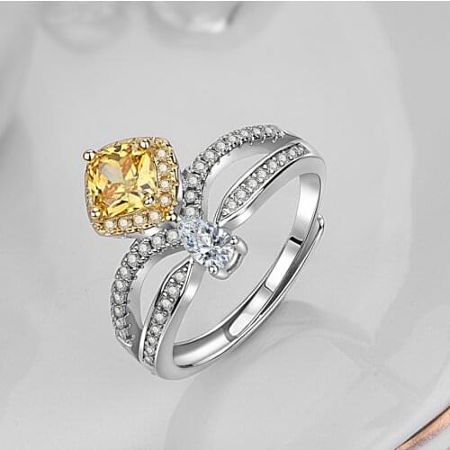 Inspired design diamond heart-shaped square drop-shaped crown opening adjustable ring exquisite ladies silver jewelry