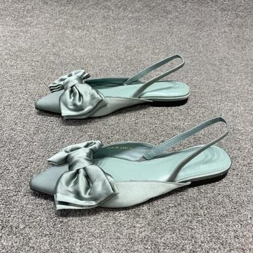 New Women Sandals Shoes Bow-Knot Pointed Toe Elegant Back Strap Low Heels Ladies Solid Shallow Casual Female Summer Concise