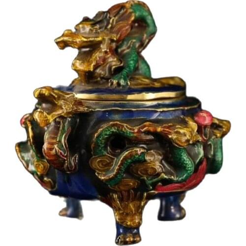 Tibet Nepal old Cloisonne copper bead enamel painted seven dragon aromatherapy furnace