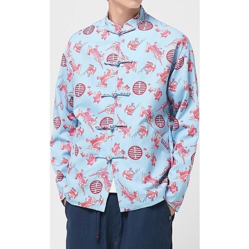 Traditional Chinese Clothing For Men Slik Shanghai Tang Clothes Floral Vintage Chinese Mandarin Jacket Male Cheongsam Top TA1852