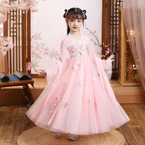 Spring And Autumn Girls Hanfu Embroidered Dress Wedding Birthday Evening Party Dress Chinese Style Role Playing Clothing