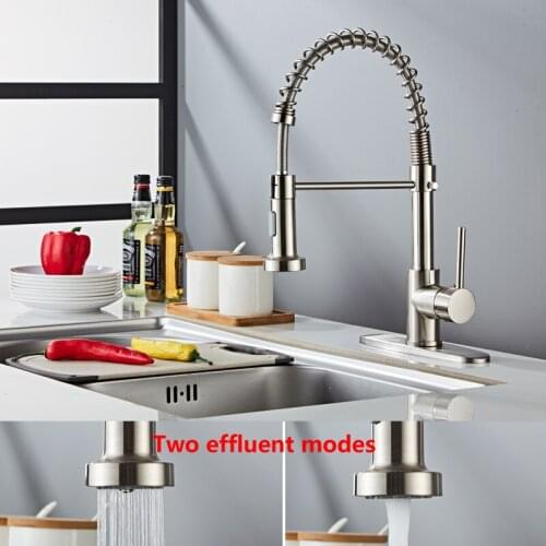 Spring Style Kitchen Faucet Brushed Nickel Basin Faucet Pull Out Torneira All Around Swivel 2-Function Water Outlet Mixer Tap