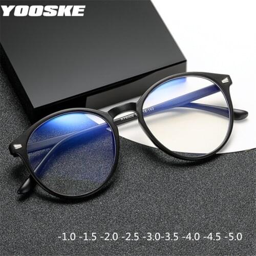 YOOSKE Vintage Round Finished Myopai Glasses Men Women Shortsighted Eyeglasses Prescription Glasses-1.0 -1.5 -2 -2.5 -3 -3.5 -4
