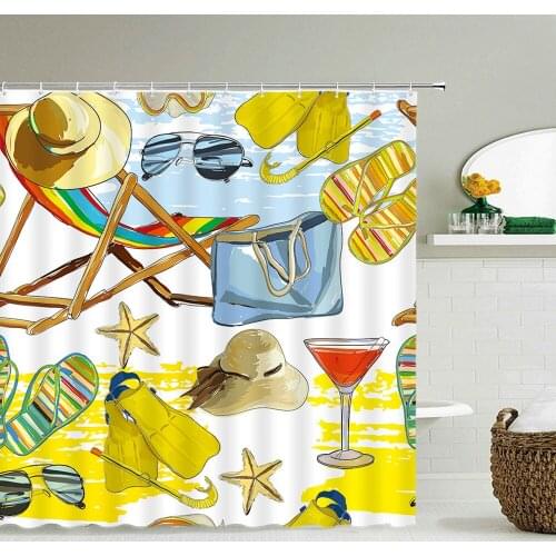 Sunlight Beach Waterproof Fabric Shower Curtains 3D Printing Palm Tree Bath Curtain for Bathroom Bathtub Decoration with Hooks