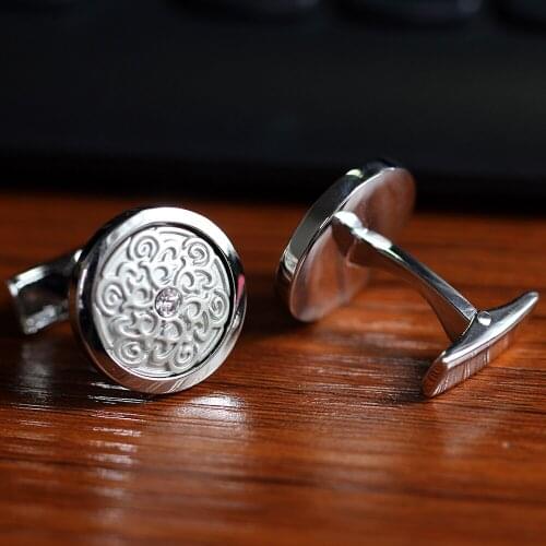 High quality French mens light bronze relief dragon zircon Cufflinks