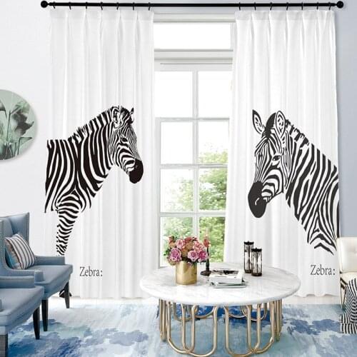 Zebra 3D Printed Curtains for Living Room and Bedroom Curtains Drape Panel Sheer Tulle Cortinas Para Sala De Estar