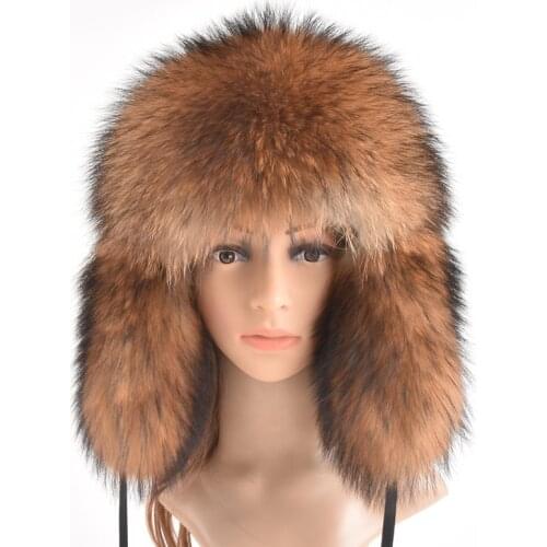 Winter Genuine Fox Fur Hats For Women Winter Luxury Real Raccoon Fur Hat New Luxury Trapper Caps Russian Style Bombers Hat