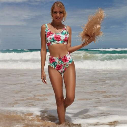 2021 new printed multi color Ruffle bikini high waist Swimming Trunks Swimsuit womens split fashion swimsuit Brazilian bikini