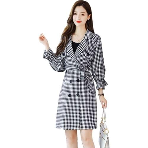 Lady Trench Coats Outerwear 2021 Spring Womens Plaid Windbreaker Jacket New plus Size Women Autumn Jacket Houndstooth Overcoat