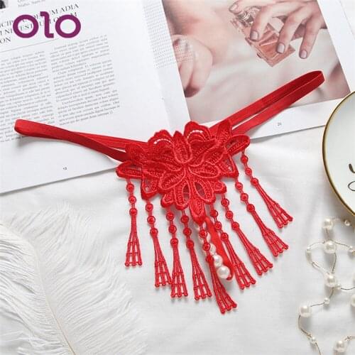 OLO Women Sexy Lingerie Adjustable Open Crotch Panties Tassel Pearl G-string Briefs Vagina Stimulator Exotic Apparel