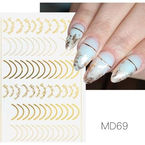 1pcs Gold Silver Sliders 3D Nail Stickers Straight Curved Liners Stripe Tape Wraps Geometric Nail Art Decorations