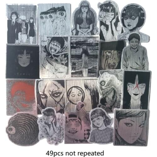 10/50Pcs Japan Anime Tomie Horror Comic Sticker Black and White Skateboard Repeatable Luggage Laptop Waterproof Stickers