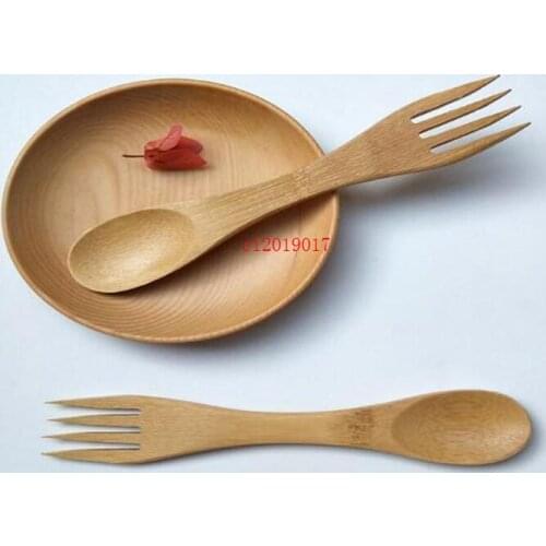 100pcs/lot Bamboo Spoon Forks Set Natural Bamboo Cutlery Coffee Tea Spoons Salad Fruit Fork