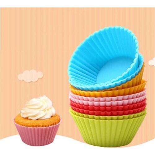 12pcs/set Muffin Cupcake Baking Silicone Candy Color Diy Cooking Kitchen Supplies Reusable Round Shaped Bakeware Cake Mold