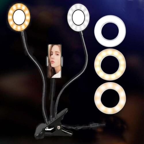Dual head Selfie Live Fill IN Lighting LED Ring Light w/Phone Holder USB clip f/Photo Studio Youtube Live Stream Makeup lamp