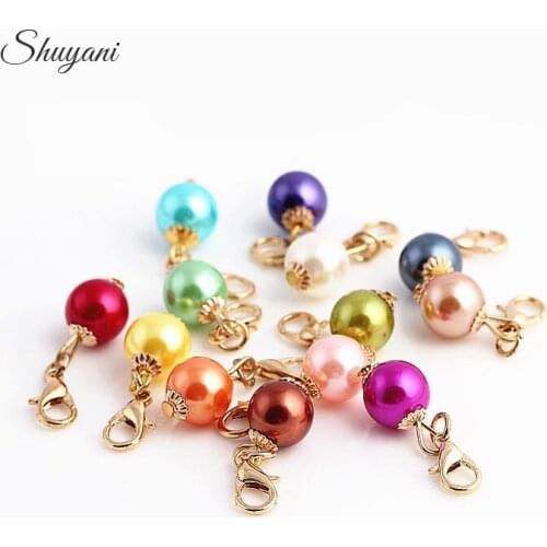 Pearl Dangle Floating Charms Pendant With Lobster Clasp Mix Round Acrylic Pearl Bracelet Necklace Charms For Jewelry Making