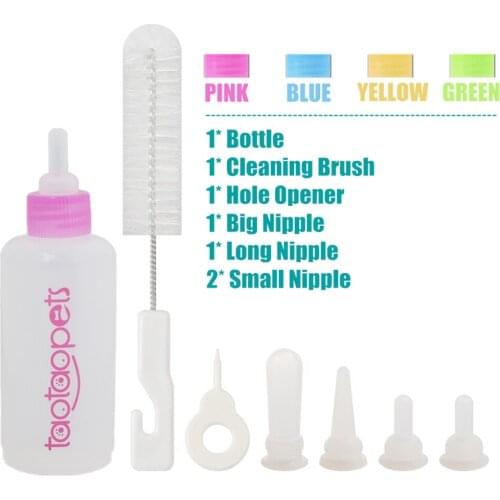 7pc/set Dog Cat Bottle Pet Feeding Water Tools Cleaning Brush Replacement Nipples Hole Opener Kitten Puppy Totoro Feeding Bottle