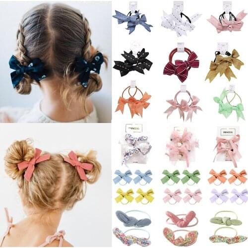 Print Grosgrain Ribbon Hair Bows Hair Rubber Bands Small Bows For Children Girls Headwear DIY Kids Hair Accessories Best Gifts