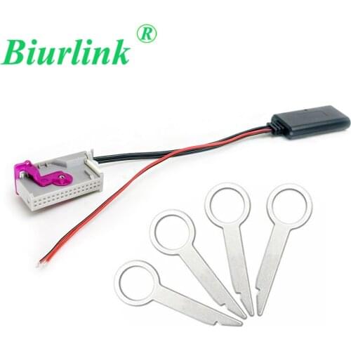 Biurlink 4PCS Car CD Removal Keys And 32 Pin RNSE AMP Connector AUX IN Wireless Bluetooth Module Adapter For Audi A3 A4 A6 A8 TT