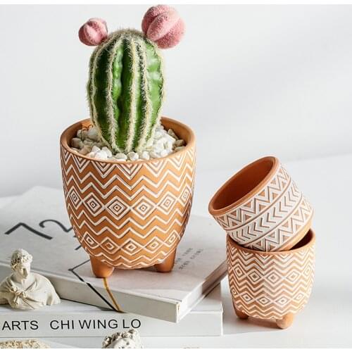 Abstract Pattern Cement Flower Pot Ceramic Pots for Plants Modern Home Decoration Succulent Planter Planters Pots Crafts Gifts
