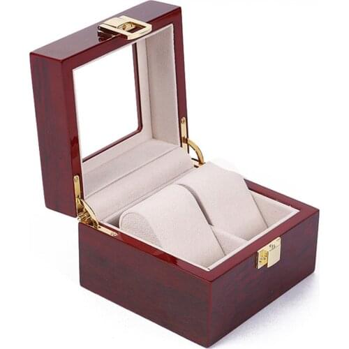 2 Grids Wooden Watch Box Luxury Red Transparent Glass Flip Top Jewelry Bracelet Storage Gift Box Caja Para Relojes Fast Shipping