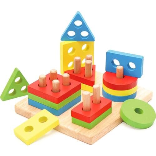 Wooden Montessori Toy Building Blocks Early Learning Educational Toys Color Shape Match Kids Puzzle Toys For Children Boys Girls