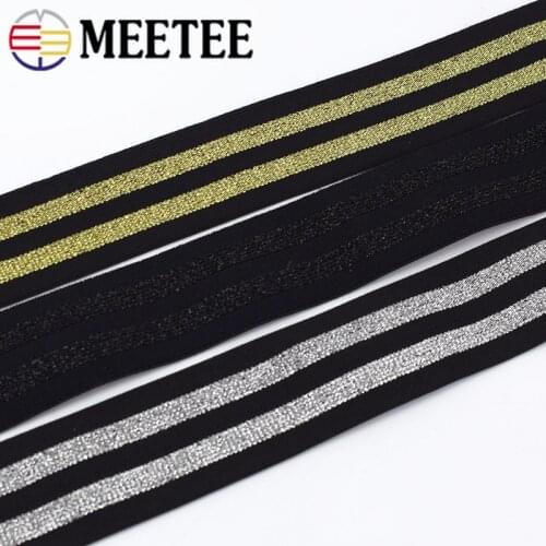 5Meters Meetee 4cm Gold Silver Stripes Nylon Webbings Fashion Elastic Band Ribbons Soft Belt Tension Elastic Webbing Rubber Band