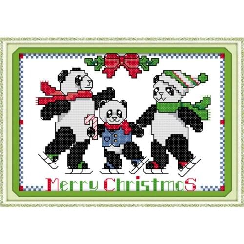 Everlasting Love Christmas Pandas Ecological Cotton Chinese Cross Stitch Kits Counted Stamped 14CT And 11 CT New Sales Promotion
