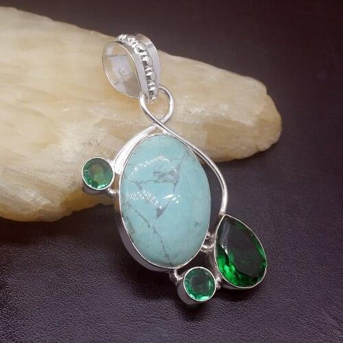 Gemstonefactory Jewelry Big Promotion 925 Silver Charming New Jasper Green Topaz Women Ladies Gifts Necklace Pendant 0341