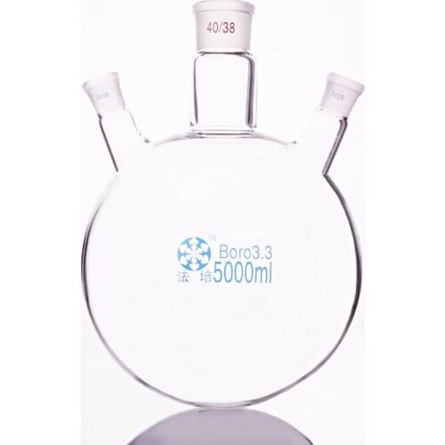 Three-necked flask oblique shape,with three necks standard grinding mouth,Capacity 5000ml,Middle joint 40/38,lateral joint 24/29