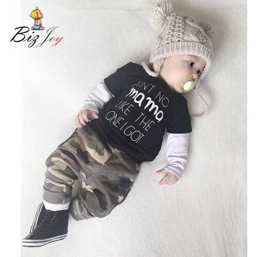 Baby Clothing Sets Kids Newborn Baby Boys Girls Long Sleeve Letter Printed T-shirt +Camouflage Pants Outfits Sets Play Mats
