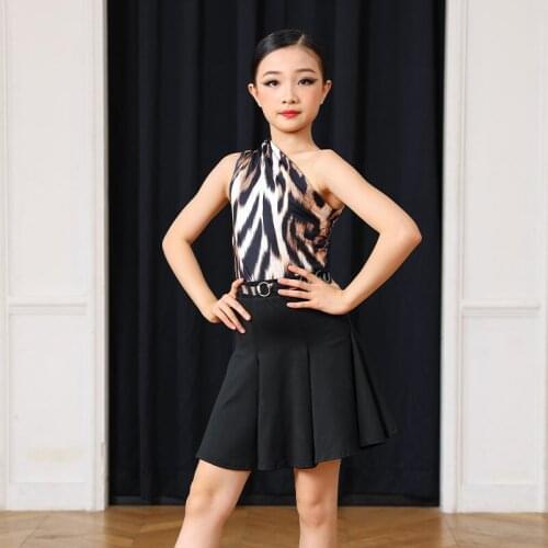 Kids Latino Dance Costume Suit Leopard Salsa Dance Clothes American Clothing Modern Dance Skirt Girls Dancewear Vestido JL1301