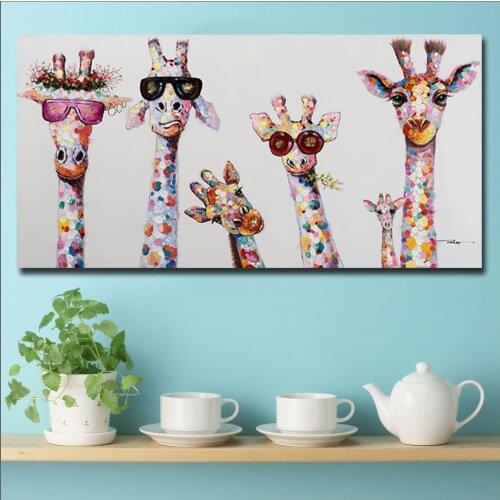 Colorful Giraffe With Glasses Animal Family Poster Painting For Kid Wall Picture Living Room Home Bedroom Decoration Unframed