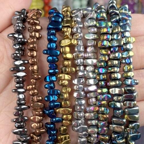 5-9mm Natural Colourful Gravel Hematite Chips Stone Round Loose Spacer Beads for Jewelry Making Bracelet Diy