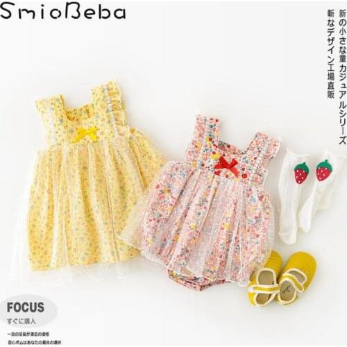 Summer Newborn Ins Baby Sister Floral Rompers Outfits Dress Small Fresh Lace Mesh Flower Sleeveless Children Jumpsuits Clothing