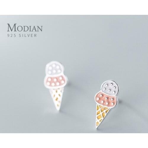 MODIAN Summer New Food Ear Pin for Women Real 925 Sterling Silver Colorful Enamel Ice Cream Stud Earring Fine Jewelry Kids Gift