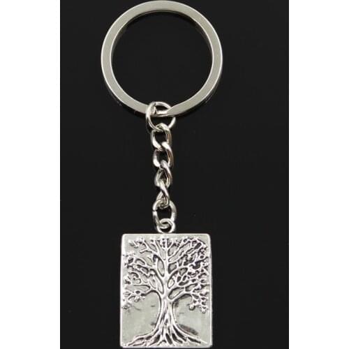 Fashion 30mm Key Ring Metal Key Chain Keychain Jewelry Antique Bronze Silver Color Plated Life Tree 32x22mm Pendant